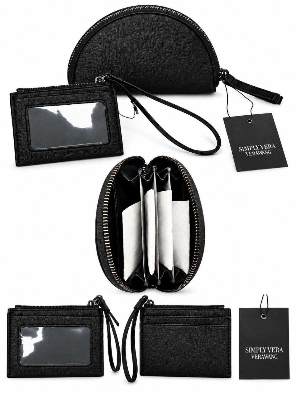 ๐ NWT Simply Vera Vera Wang Black Wristlet Wallet ID Card Holder Set